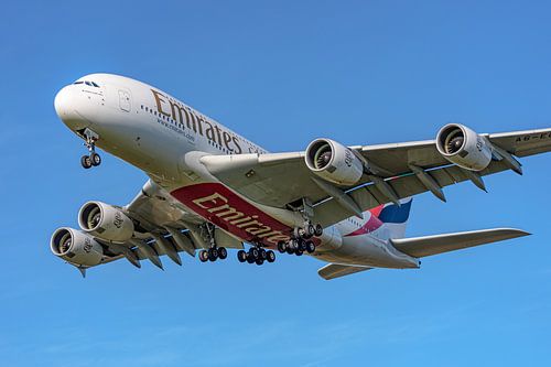 Emirates Airbus A380 passagiersvliegtuig.