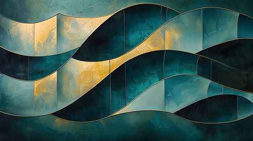 Abstrakte Wellen in Blau und Gold von Jonas Weinitschke