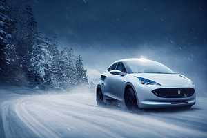 Elektroauto fährt auf Schnee Illustration Wallpaper