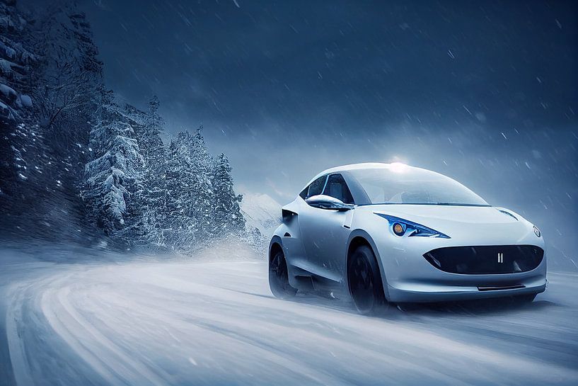 Elektroauto fährt auf Schnee Illustration Wallpaper von Animaflora PicsStock