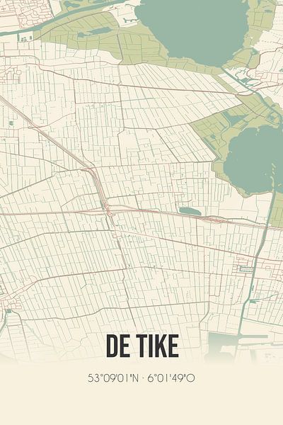 Vintage map of De Tike (Fryslan) by Prints of Place