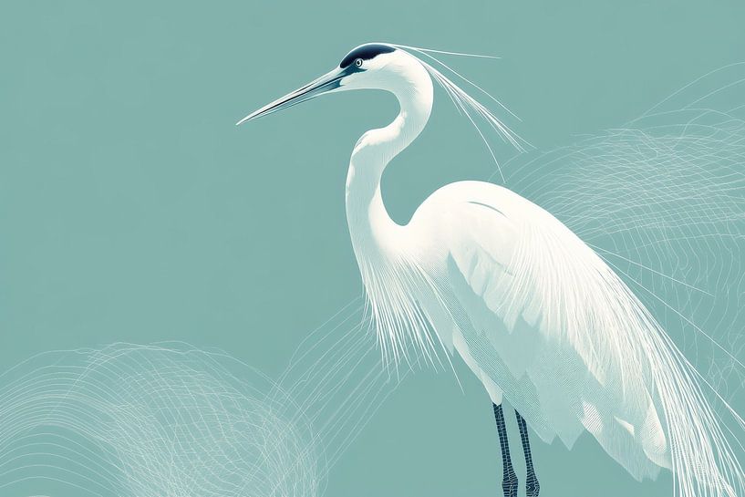 Sublime Crane Minimalist Elegance Mint Green by Eva Lee