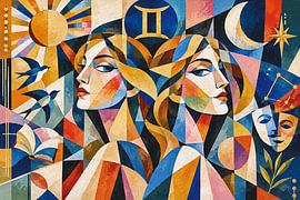 Gemini Zodiac, a cubist Illustration – The Beauty of Duality by Gallery Hoppenbrouwers
