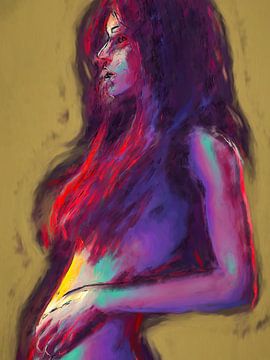 Colorful painted portrait of a woman by Arjen Roos