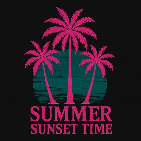 T-Shirt "Summer Sunset Time" avec palmiers et soleil rétro par Artistic