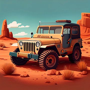 Jeep in the desert by Harvey Hicks