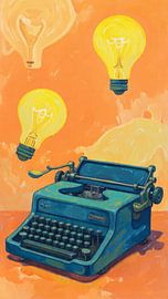Surrealistische Schreibmaschine mit Glühbirnen von Digital Picture Art