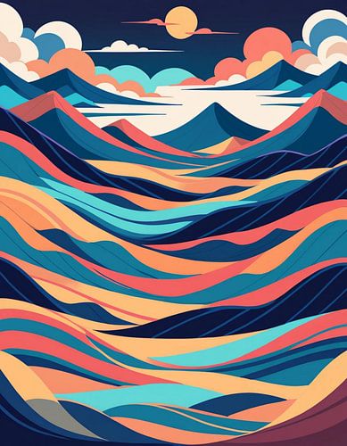 Geweven pieken en golven bij zonsondergang