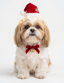 Shih Tzu de Noël avec un bonnet de Père Noël sur haroulita