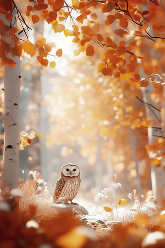 Uil in het bos in de herfst