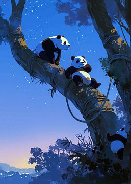 Drie panda's in een boom van MIROKKU