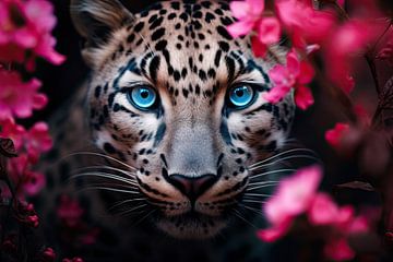 Leopard between pink flowers by Kimmisophiee