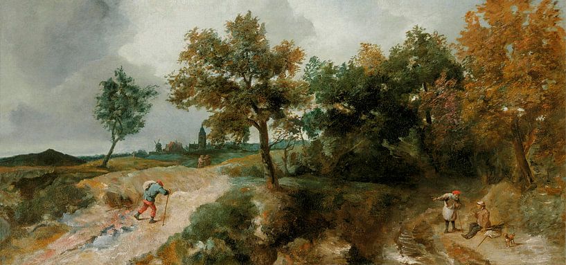 Heuvelachtig landschap met rustende boeren, Jan Lievens van Meesterlijcke Meesters