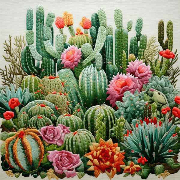 Stickerei Nadelbild üppiger Kateengarten detailreich bunt von gm_designs