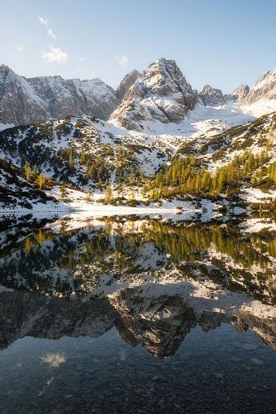First snow in autumn at the Seebensee with view to the Coburger Hütte near Ehrwald in Tirol by Daniel Pahmeier