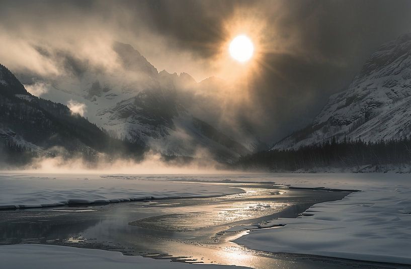 Lichtmagie zwischen Gipfeln von fernlichtsicht