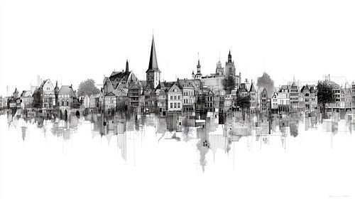 Maastricht panorama in black and white