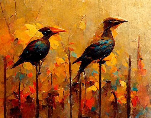 Un groupe d'oiseaux cachés parmi les arbres. Partie 2