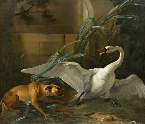 Zwaan aangevallen door een hond, Jean-Baptiste Oudry