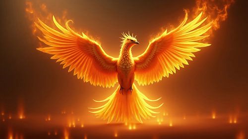 Majestueuze feniks herrijst uit vlammen, omarmt wedergeboorte en hoop