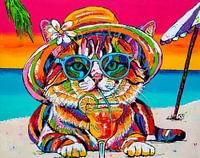 Vrolijke poes op het strand