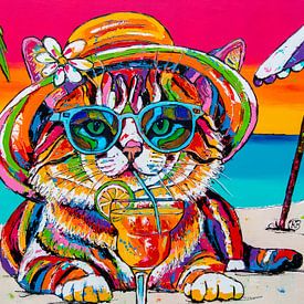 Fröhliche Katze am Strand von Happy Paintings