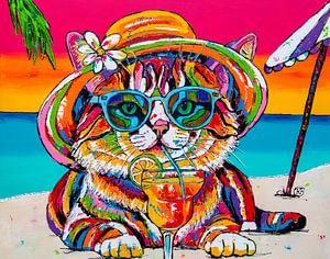 Chat joyeux sur la plage