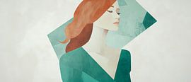 Frau im Grün – Geometrische Stille von Poster Art Shop