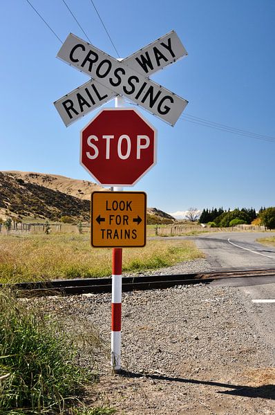 Railway crossing in the New Zealand wilderness by Frank Photos