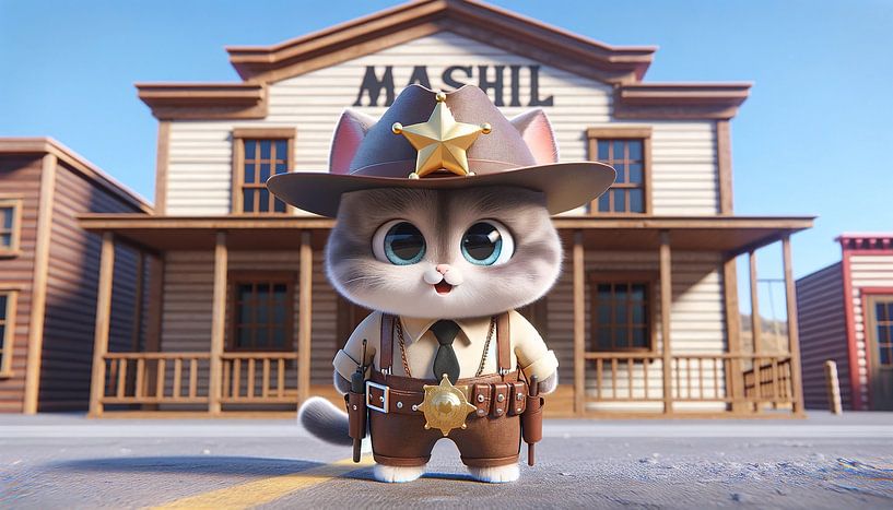 Brave kitten sheriff in the Wild West by artefacti