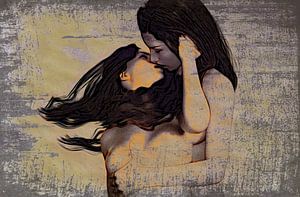 Sexy weibliche Liebe zwischen zwei nackten Models