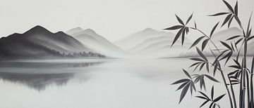 Rustig berglandschap met bamboe van Poster Art Shop