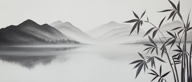Tranquil mountain landscape with bamboo by Poster Art Shop