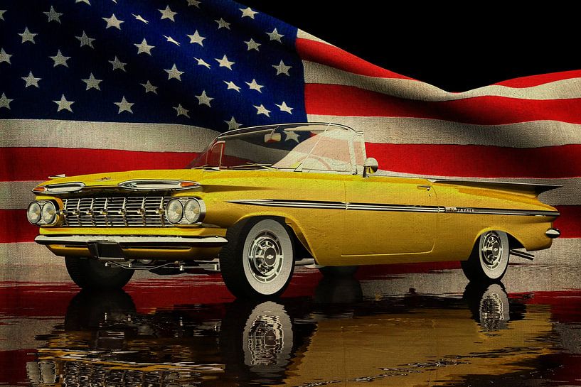 Chevrolet Impala 1959 avec drapeau américain par Jan Keteleer