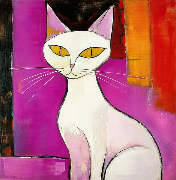 Weiße Katze | Weiße Katze auf hellem Hintergrund von ARTEO Gemälde