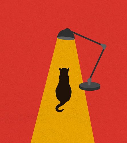 Illustration d'art minimal d'un chat mignon sous une lampe de table
