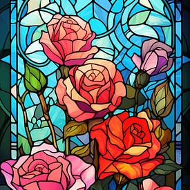 Roses (glas in lood) van Harry Herman