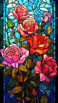 Roses (glas in lood) van Harry Herman