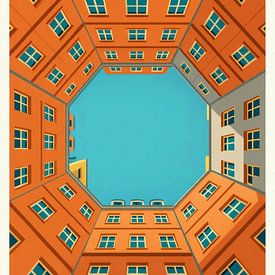 Berlin courtyard – geometric architectural perspective by Sabine Wagner