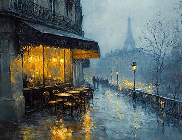 Parijs Schilderij | Rainy Paris Lights van Abstract Schilderij