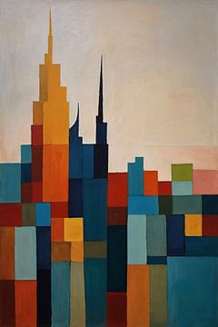 Skyline in abstracte vormen van De Muurdecoratie