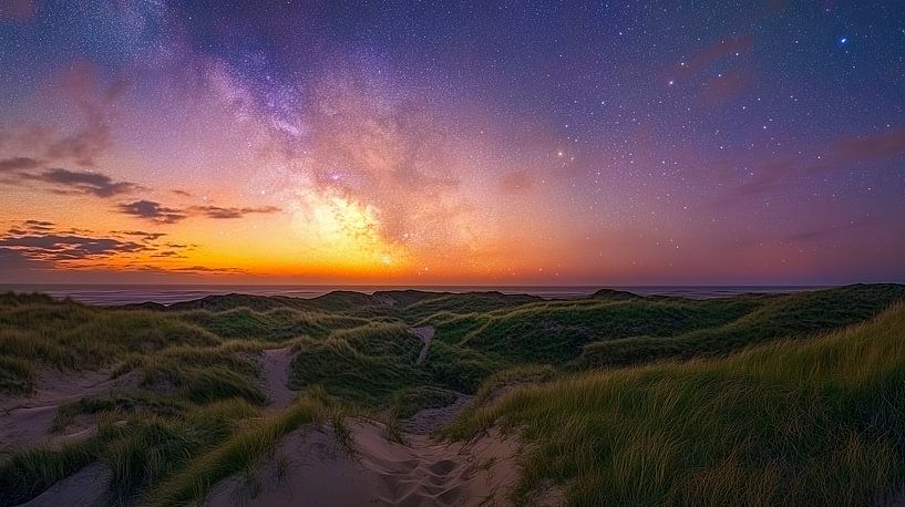 Dünenlandschaft am Abend mit Milchstraße Wattenmeer von Egon Zitter