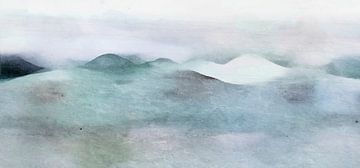 Japan bergen landschap schilderij in hedendaagse kleuren van Mad Dog Art