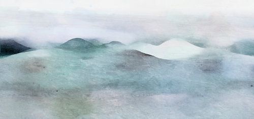 Japan bergen landschap schilderij in hedendaagse kleuren