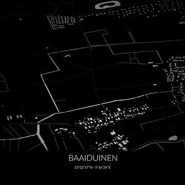 Zwart-witte landkaart van Baaiduinen, Fryslan. van Rezona