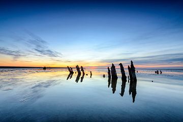 Poles standing in a colorful sunset by Sjoerd van der Wal