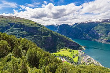 Uitzicht vanaf de Stegastein over de Aurlandsfjord in Noorwegen van Rico Ködder