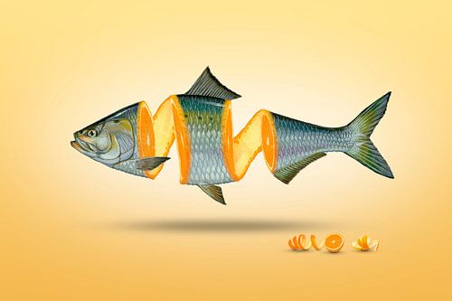 Geteilter Fisch mit Orange - Manipulation