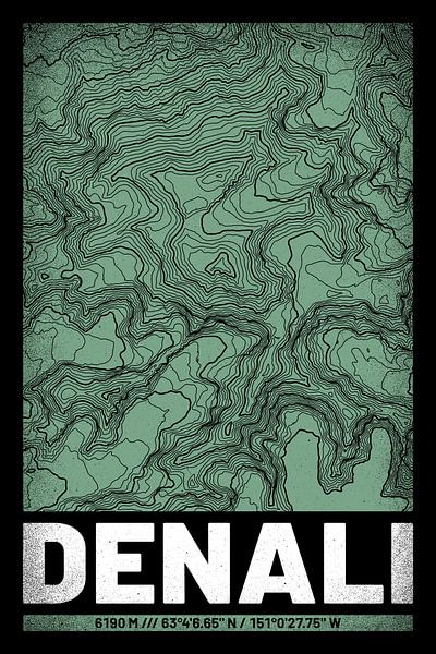 Denali | Landkarte Topografie (Grunge) von ViaMapia