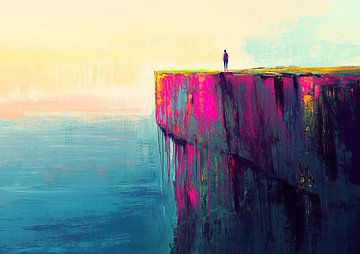 Kustkliffen Landschap | Alone at the Colorful Abyss van Abstract Schilderij